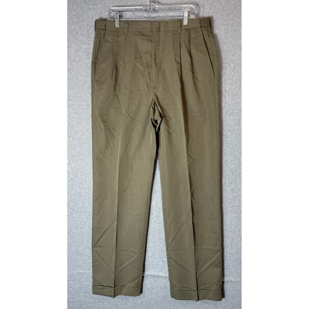 Haggar Dress Pants Classic‎ Fit Pleated Cuffed Flat Front Men's Beige Size 36x34